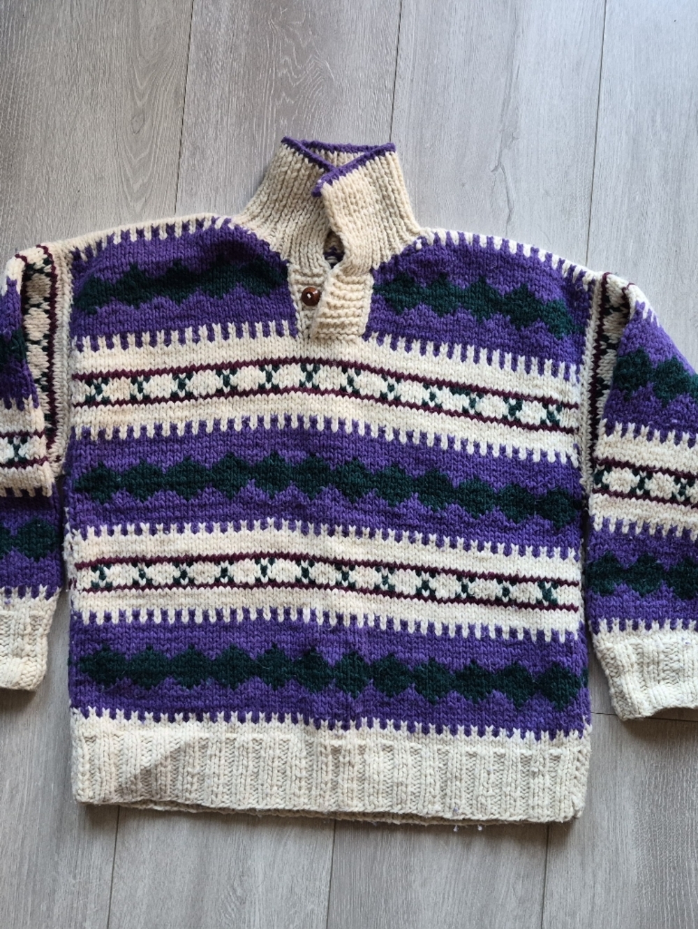 Vintage Chunky Knit Fair Isle Style Wool Blend Sweater XL